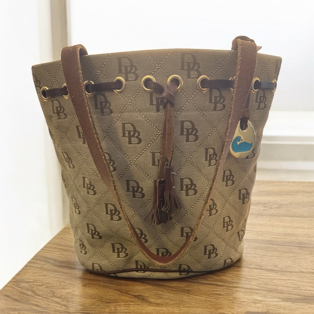 Dooney & Bourke Brown Monogram Drawstring Shoulder Bag